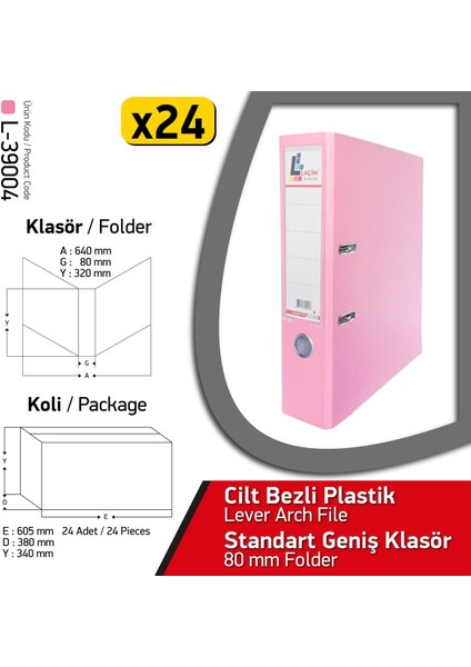 Klasör Pembe Geniş 24 Adet 1 Koli