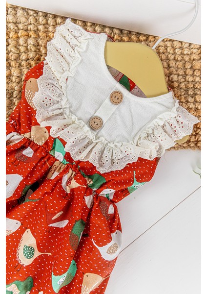 Fistolu Kuş Desenli Yazlık Kız Bebek Tulum