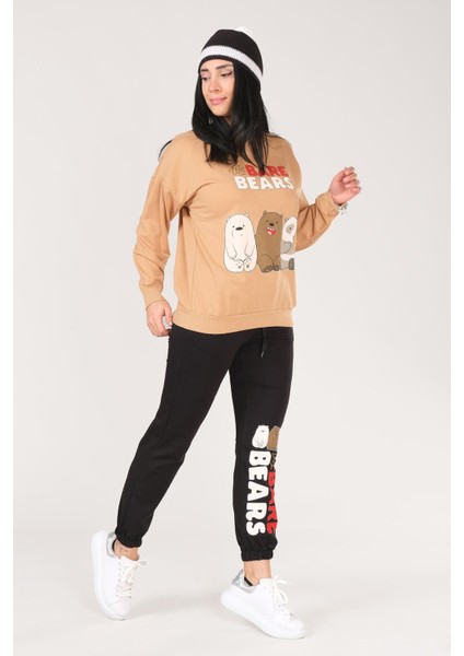 Kadın We Bare Bears Baskılı Eşofman Takımı Camel fiyatları
