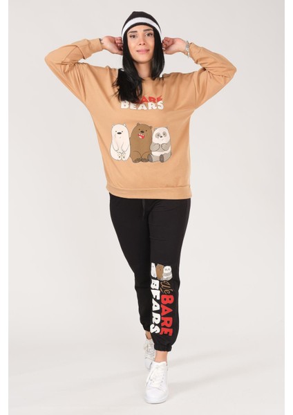 Kadın We Bare Bears Baskılı Eşofman Takımı Camel fırsatları