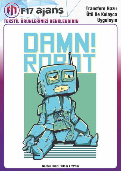 Tekstil Ütü Ile Yapışan Baskı Görseli Damn Robot