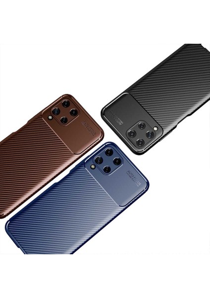 Samsung Galaxy M32 Kılıf Kamera Korumalı Esnek Slim Fit Karbon Görünüm Silikon Kapak