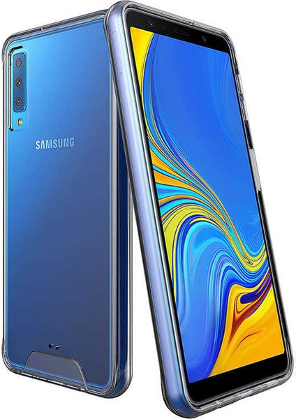 Samsung Galaxy A7 2018 Kılıf Kamera Korumalı Darbe Emici Şeffaf Tank Tam Koruma Silikon Kapak