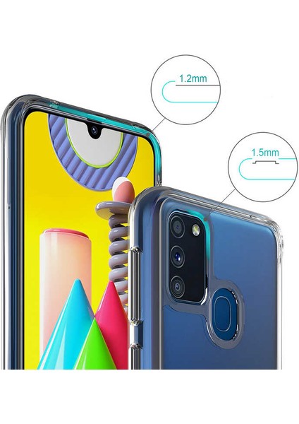 Samsung Galaxy M30S Kılıf Kamera Korumalı Darbe Emici Şeffaf Tank Tam Koruma Silikon Kapak