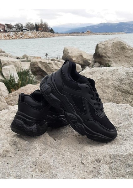 2323 Siyah Renk Fuspetli Kalın Taban Spor Ayakkabı