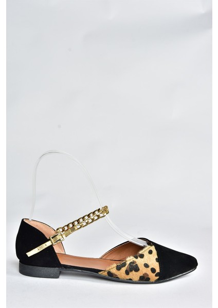 Siyah/leopar Süet Zincir Detaylı Kadın Babet P726054502 indirimleri