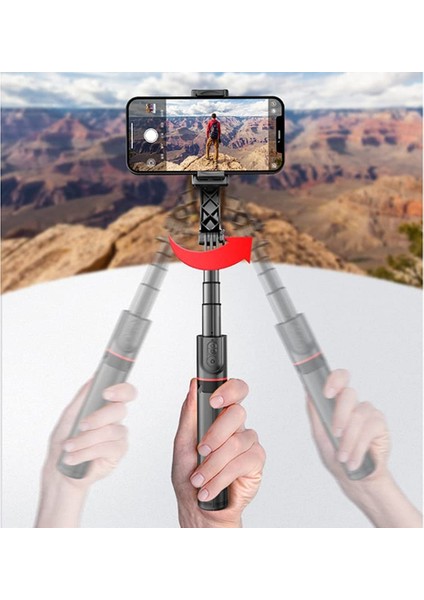 Gimble Dengeleyici Otomatik Denge Sabitleyici Alüminyum Çubuk Teleskopik Selfie Sopa Video Istikrarlı Çekim Tripod Telefon Smartphone Için L19 fiyatları