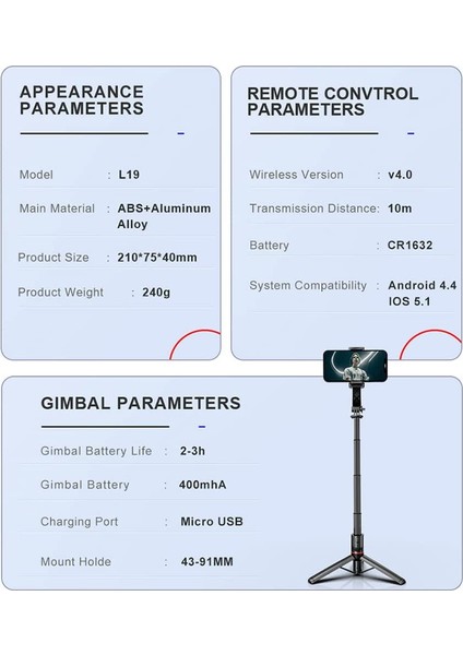Gimble Dengeleyici Otomatik Denge Sabitleyici Alüminyum Çubuk Teleskopik Selfie Sopa Video Istikrarlı Çekim Tripod Telefon Smartphone Için L19 indirimleri