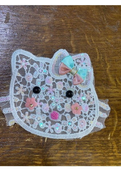 10X11 cm Güpürlü Boncuklu Nakış Işleme Kedi Aplike Arma Yama Dikiş Aksesuarı