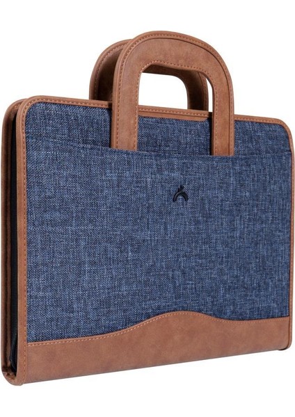 Exclusive Gizli Saplı Çift Fermuarlı Lacivert Evrak Çantası