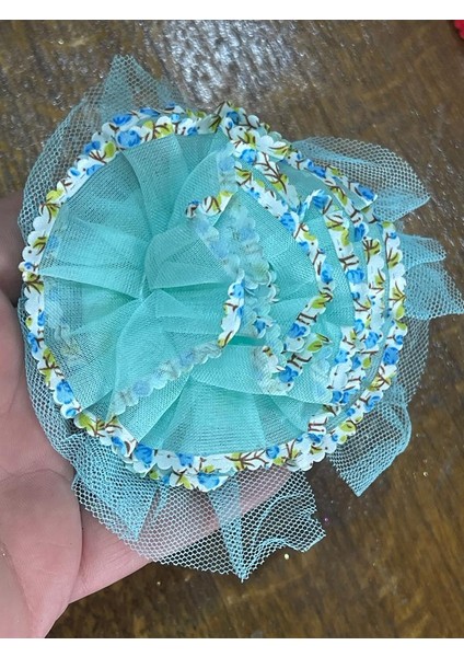 10 cm Çap Tül Gül Nil Yeşili Aplike Aksesuar Dikiş Aksesuarı