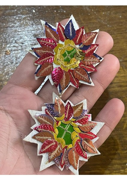 Çap 6 cm 2li Renkli Pullu Çiçek Aplike Arma Yama Dikiş Aksesuarı