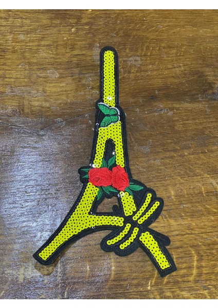 26X14 cm Ütü Ile Yapışan Pul Payeetli Sarı Eyfel Kulesi Aplike Arma Yama Dikiş Aksesuar