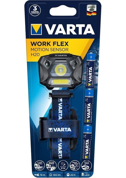 Sava-Varta 18648 Work Flex Motion Sensor Kafa Feneri ve 16606 El Feneri Alüminyum Işık F10 Pro