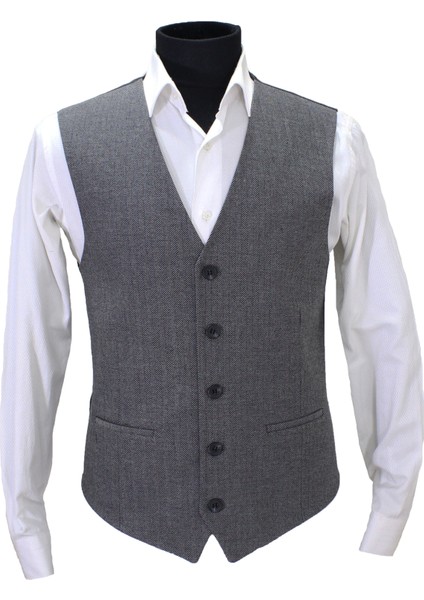 Erkek Yelek V Yaka Gri Balık Sırtı 50511