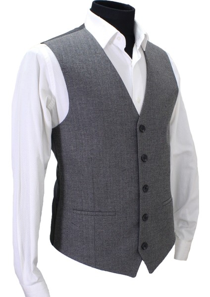 Erkek Yelek V Yaka Gri Balık Sırtı 50511 fiyatları