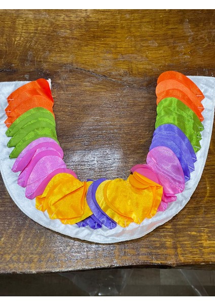 28X8 cm Gökkuşağı Kalpli Gömlek Elbise Yaka Dikiş Aksesuarı Aplike