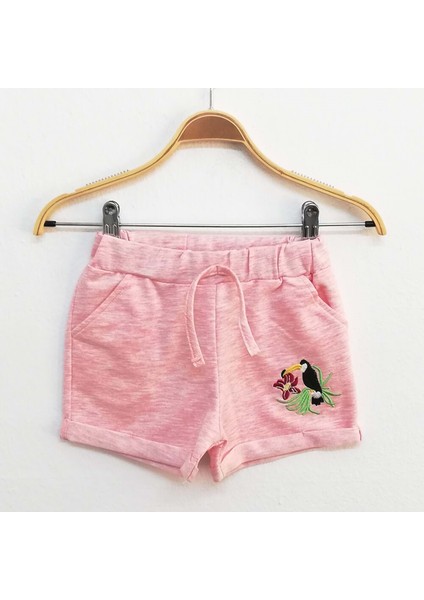 Kız Çocuk Paça Kuşlu Nakışlı Şort