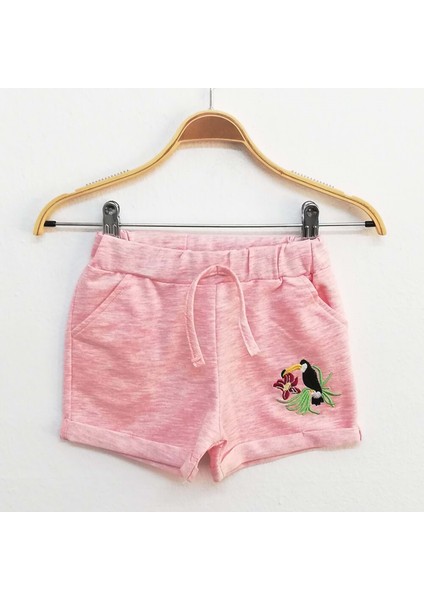 Kız Çocuk Paça Kuşlu Nakışlı Şort