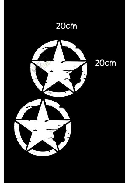 2 Adet Army Star, Askeri Yıldız Off Road Sticker Beyaz 20 cm