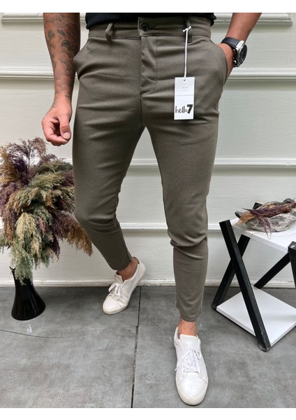 Ser Joven Erkek Kahverengi Slim Fit Keten Pantolon