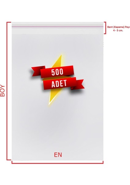 10X15+5 Cm. (10*20) 500 Adet Şeffaf Bantlı Yapışkanlı Jelatin Poşet