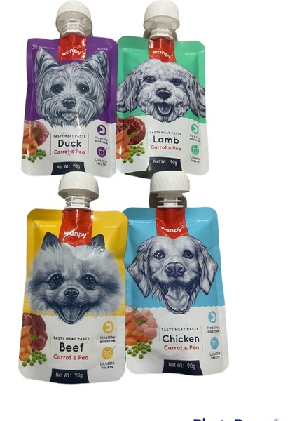 Tasty Meat Paste Taze Sıvı Köpek Ödül Maması Köpek Sıvı Ödül Karma Paket 4X90GR