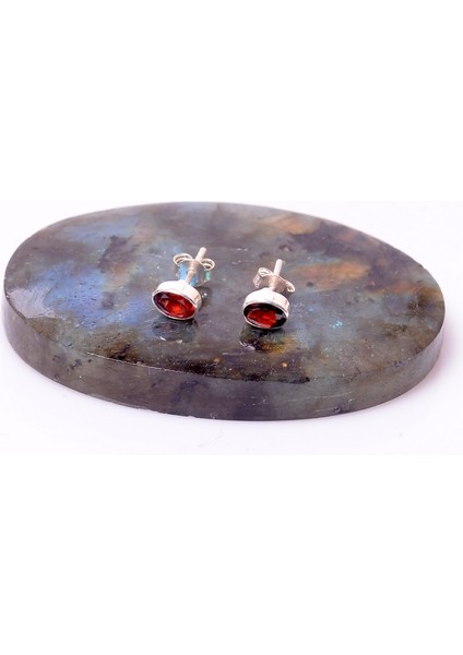 Lal Taşı Gümüş Küpe - 6*8 mm