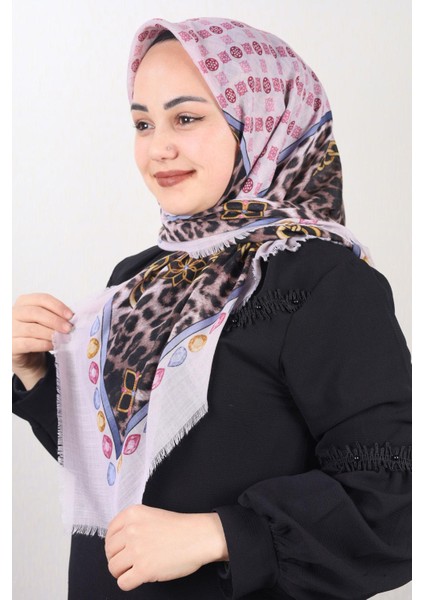 Desenli Keten Flamlı Eşarp - DESEN-675 - Renk-01