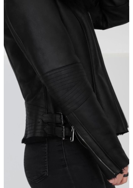 Siyah Kadın Hakiki Kürk Mont Kemer Detaylı Deri Ceket - 10372210 indirimleri