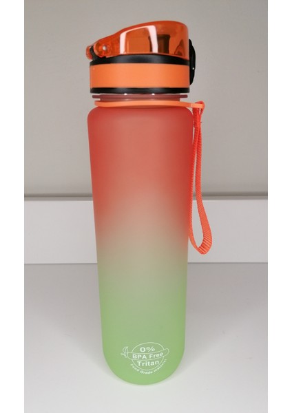 Shop-Set 1000 ml Tritan Motivasyonlu Su Matarası Süzgeçli(Turuncu - Neon Yeşil)