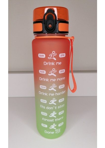 Shop-Set 1000 ml Tritan Motivasyonlu Su Matarası Süzgeçli(Turuncu - Neon Yeşil)