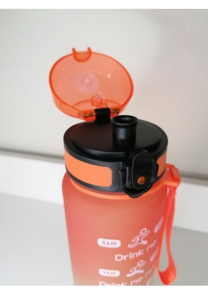 Shop-Set 1000 ml Tritan Motivasyonlu Su Matarası Süzgeçli(Turuncu - Neon Yeşil)