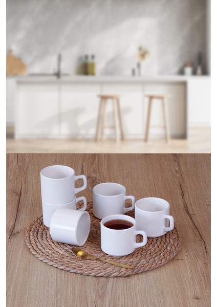 6 Adet Mat Beyaz Stackable Fincan