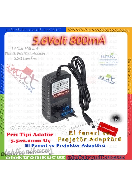 Gold Silver 5.6 Volt 800MA Fener Projektör Şarj Aleti Uyumlu 5.6V 800MA GS-202-2630-2621-8006 Adaptör