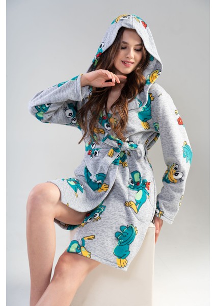 Kadın Polar Kapsonlu Kısa Sabahlık