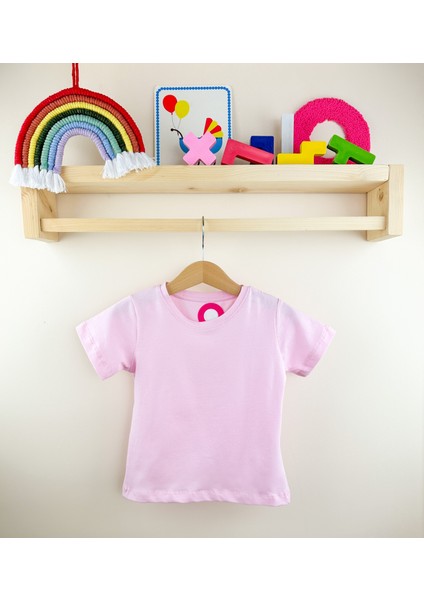 Açık Pembe Kısa Kollu Pamuklu Bebek Tişört