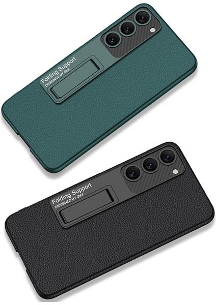 Samsung Galaxy S23 Uyumlu Kılıf Deri Desenli Standlı Sert Kıpta Kapak