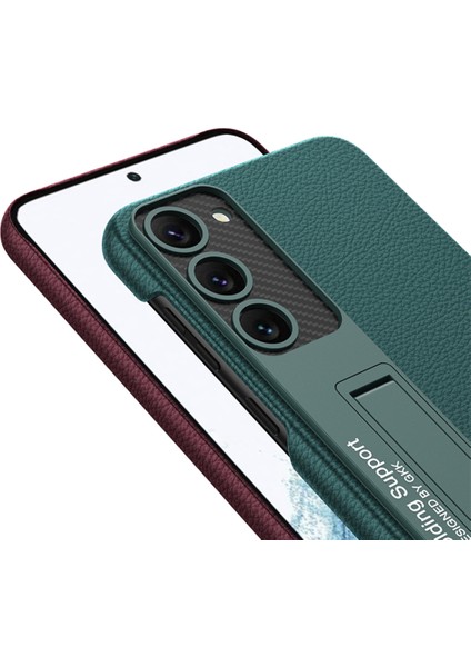 Samsung Galaxy S23 Uyumlu Kılıf Deri Desenli Standlı Sert Kıpta Kapak