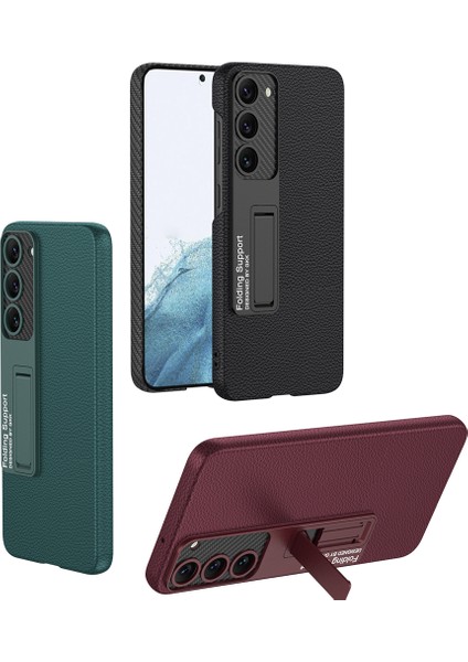Samsung Galaxy S23 Uyumlu Kılıf Deri Desenli Standlı Sert Kıpta Kapak