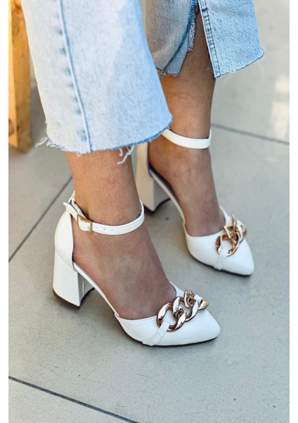 Y147 Beyaz Deri Topuklu Kadın Ayakkabı fiyatları