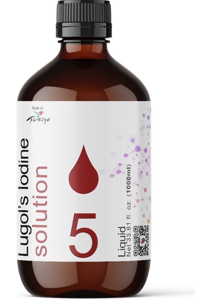Lugol Iyot Çözeltisi %5 | 1000 ml | Cam Şişe (Pharma Grade Lügol)
