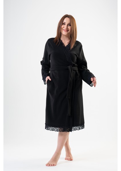 Pamuklu Kadın Polar Büyük Beden Uzun Kol Dantelli Sabahlık fiyatları