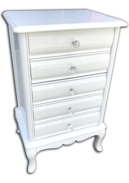 Şifonyer Aslan Model Kayın Torna Lükens Ayak Çekmec Parlak Beyaz Natüre Porselen Kulp El Yapım