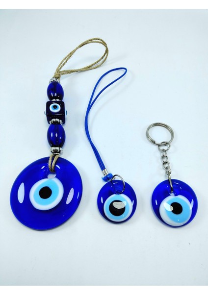 El Yapımı Nazar Boncuğu Duvar Dekoru Araba Dikiz Ayna Süsü Anahtarlık Cam Dekoratif Set