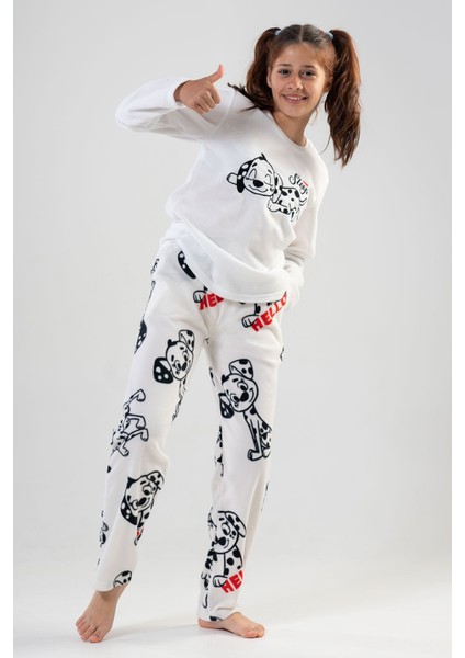 Pamuklu Kız Çocukpolar Uzun Kol Pijama Takım