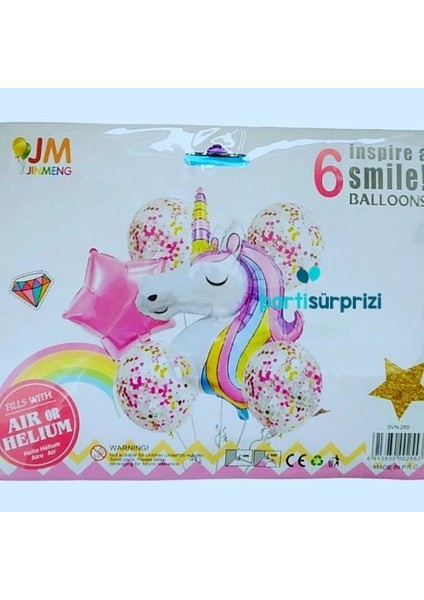 Unicorn Konfetli 6 Lı Folyo Balon Set