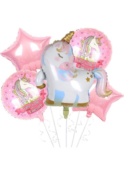 Unicorn Yıldızlı Folyo Balon 5 Li Set