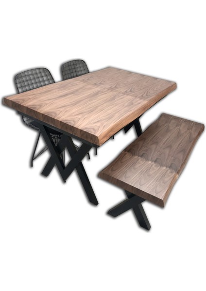 Masa ST KÜTÜK DESEN Takım X metal ayak Yan Açıl Tabla Benc tel sandalye El Yapım