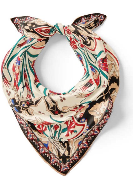 Ekru Siyah Karanfil Lale Desen Ipek Mendil fiyatları